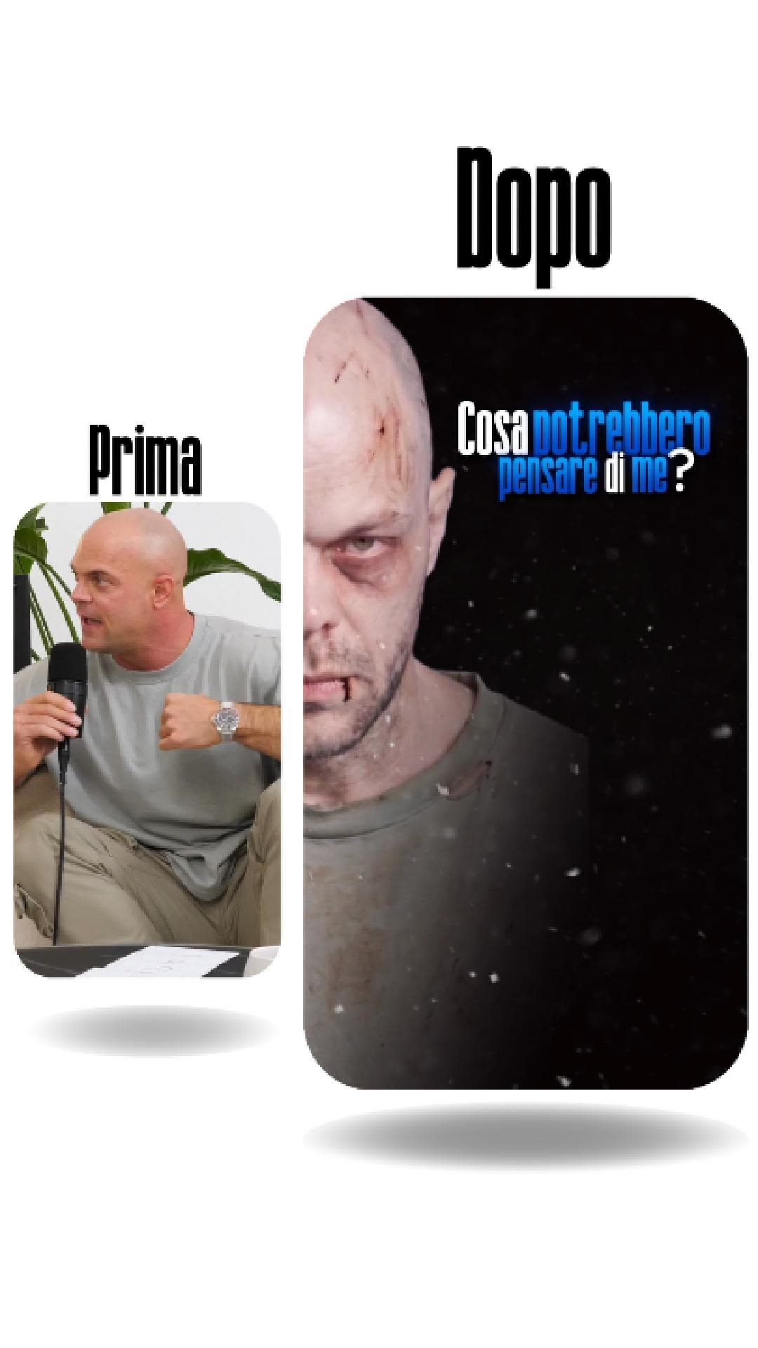 Copertina: confronto prima e dopo di un uomo che parla al microfono